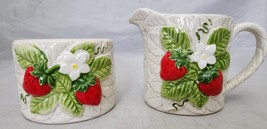 Vintage Sears 1981 Strawberries Creamer &amp; Sugar Bowl w/ Lid Japan Strawberry - £19.68 GBP