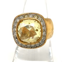 Vtg Sterling Signed 925 Swarovski Citrine CZ Gemstone Halo Wide Ring Band 8 1/2 - £66.02 GBP