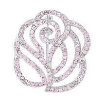 Gorgeous Pink Cubic Zirconia Encrusted Sterling Silver Rose Brooch Pin - $43.55