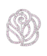 Gorgeous Pink Cubic Zirconia Encrusted Sterling Silver Rose Brooch Pin - £34.40 GBP