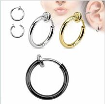 1 Pair Spring Clip On Hoop Earrings Silver Gold Black for Men Women - $4.18 CAD