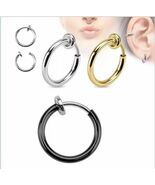 1 Pair Spring Clip On Hoop Earrings Silver Gold Black for Men Women - $4.16 CAD