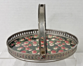 Vintage German Spring Pink Roses Set on Black Tiny Basket Tray Metal Edge - $304.57 MXN