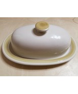 Vintage Covered Butter Dish Stoneware Made in Japan Off White Light Yellow - £15.62 GBP