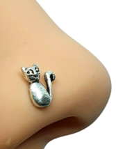 Cat Nose Stud Happy Cat Lover Feline 22g (0.6mm) 925 Sterling Silver Straight Uk - £4.98 GBP