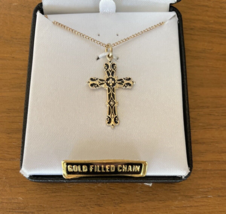 Sherman 18 Kt Gold On Sterling Silver Charm Cross Necklace - £39.28 GBP