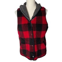 Woolrich Buffalo Plaid Sherpa Fleece Snap Button RedBlack Vest M - £19.21 GBP