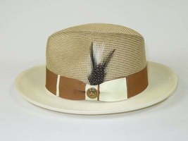 Men's Milani Straw Braided Fedora Hat Soft Crushable FDS-006 Ivory/Cognac image 4