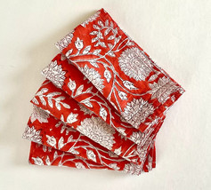 Block Print Cloth Napkins Red Cotton White Floral Print Boho Table Napki... - $13.99+