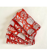 Block Print Cloth Napkins Red Cotton White Floral Print Boho Table Napki... - $13.99+