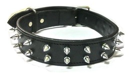 Premium Double Spiked Leather Dog Collar Black - £29.57 GBP