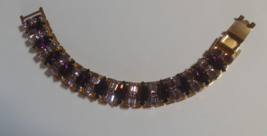 Vintage Signed CORO Pegasus Pat. Pend. Gold-tone Purple Link Bracelet 7.&quot; - £112.92 GBP