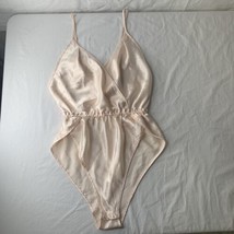 Vtg Satin Bodysuit Teddy Lingerie Victorias Secret Gold Crown Label Sz S? Peach - £48.01 GBP