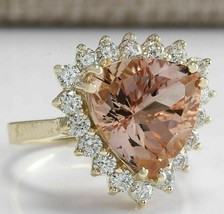 3Ct Simulated Morganite &amp; Diamond Engagement Ring 14k Yellow Gold Plated Silver - £81.50 GBP