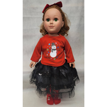 Doll Outfit Holiday Red Snowman Shirt Tights Black Skirt Fits American Girl 18" - £15.01 GBP