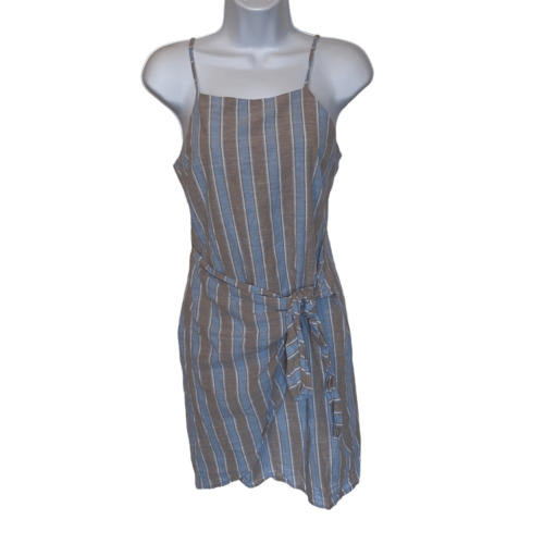 Primary image for Altar'd State Women's Small Blue Gray Striped Square Neck Faux Wrap Mini Dress