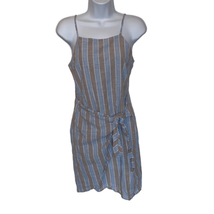 Altar&#39;d State Women&#39;s Small Blue Gray Striped Square Neck Faux Wrap Mini Dress - £10.99 GBP