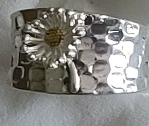 Handcrafted ~ Two-Tone Silver ~ Gold Wide Band ~ Sunflower Ring ~ Women's Size 9 Item image 10