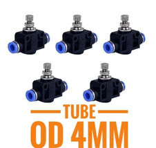 Pneumatic Air Flow Speed Control Valve Tube OD 4mm, Push In Fitting, 5 Pcs - $20.81