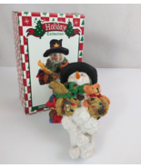 Vtg World Bazaars Holiday Collection Snowman Holding Teddy 7.5&quot; Stocking... - $17.45