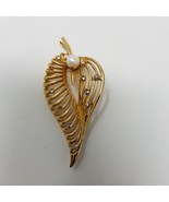 Vintage Art Deco Leaf Brooch Kramer Gold Tone w Pearl and Stones - $39.55