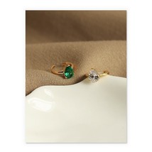 18K Gold Teardrop Ring Ear Cuff Earrings Set  bold, designer, green, white - £29.93 GBP