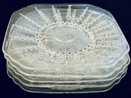 Columbia Bubble Pattern Federal Glass 5-7/8" Square Bread Plate (4) + 1 Saucer - $35.00