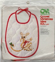 Vintage 1975 Crewel Christmas Idea Kit Reindeer Baby Bib Sealed Deer Fawn - $22.56