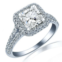 1.64 Carat Radiant Cut Diamond Split Shank Halo Engagement Ring 18k White Gold - £3,164.65 GBP