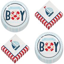 HOME &amp; HOOPLA Nautical Boy Baby Shower Party Paper Dessert Plates and Lu... - £9.28 GBP
