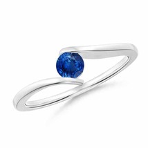 ANGARA Bar-Set Solitaire Round Sapphire Bypass Ring for Women in 14K Solid Gold - £520.08 GBP
