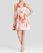 Adrianna Papell New Womens Coral Multi V-neck Floral Print Fit &amp; Flare Dress   8 - £117.91 GBP