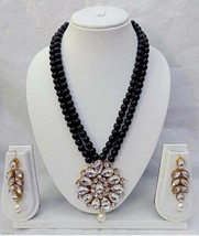 Indian Bollywood Style Black Gold Plate Kundan Necklace Pendent Mala Jewelry Set - £15.01 GBP