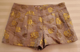 Juicy Couture Brown &amp; Gold Floral Shorts Size 2 Cotton &amp; Silk - £15.50 GBP