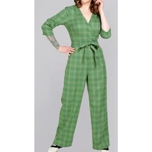 Collectif London Modcloth Florina Leaf Check Jumpsuit Plaid Green US XS - £38.52 GBP