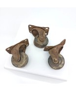 Antique Wood Caster Salvage, Iron Mount and Swivel on Ball Bearings, Set of 3