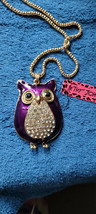 New Betsey Johnson Necklace Owl Purple Rhinestone Collectible Decorative... - $14.99