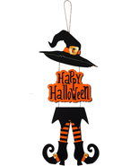 Halloween Happy Sign Decoration Witch Legs Hat Hanging Wooden Wall Decor... - $296.54 MXN