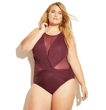 Aqua Green Ladies Plus Size Mesh Inset One Piece Swimsuit Plum Plus Size... - $28.99
