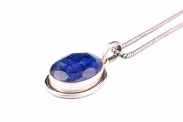 925 Sterling Silver Pendant Necklace Natural Sapphire Gemstone PS-1259 - £23.84 GBP