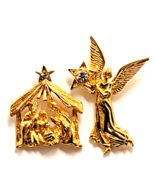 Christmas Nativity Pin &amp; Angel Pin Lot 2 Star Rhinestone Holy Family Rel... - $348.35 MXN