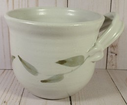 Studio Art Pottery Mug Over-Sized White w/ Green Leaves 3.75&quot; x 5.25&quot; Signed 03. - £4.64 GBP