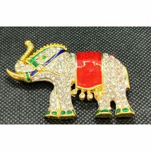 ELEPHANT Brooch. AB Rhinestones and Enamel. Trunk Up for Good Luck Vintage UEC - $14.48