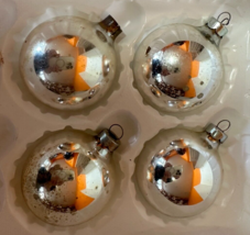 Christmas Shiny Glass Round set of 4 SILVER Bouble 2&quot; Ball Vintage Ornaments - £3.90 GBP