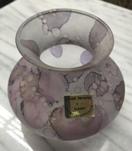Vintage ILANIT OLAMTOV Handpainted Glass Vase 3.25&quot; Jerusalem Israel Plum Copper - £31.04 GBP