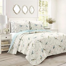 Quilt 3 Piece Reversible Set Lush Decor Botanical Bird &amp; Flower Oversized King - £51.75 GBP