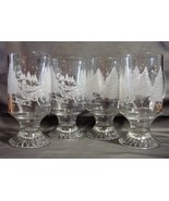Christmas Mugs Set of 4 Clear Glass Etched Tree Handle Irish Coffee Tea ... - $14.99