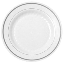 SILVER SPLENDOR COLLECTION 10.25&quot; WHITE PLASTIC PLATES PRINTED SILVER 12... - £72.60 GBP