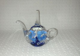 Joe St Clair Blue Flower with Bubbles Tea Pot Shaped Ring Holder Paperweight - £15.56 GBP