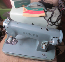 Vintage Singer 285K Sewing Machine Teal Green With Case + Foot Pedal for repair - $93.49